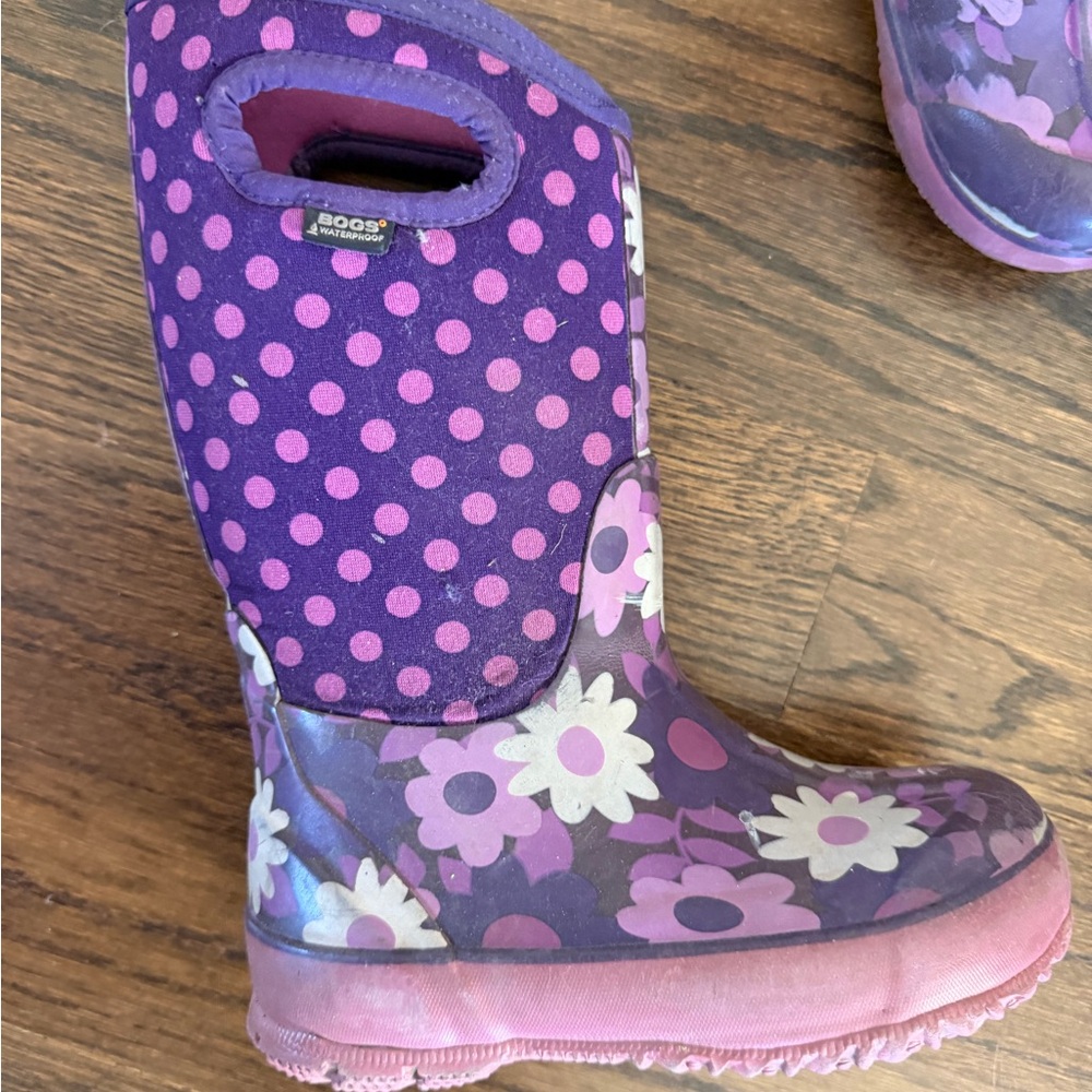 Bogs Kids Purple and Pink Floral Rain Boots